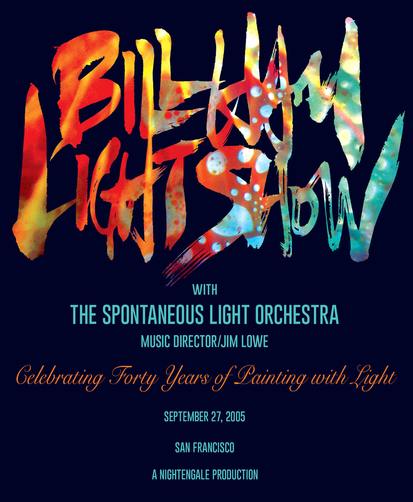 Bill Ham 40 years Anniv Lightshow Catalogue at Cobbs, San Francisco, catalog design and calligraphy by emi