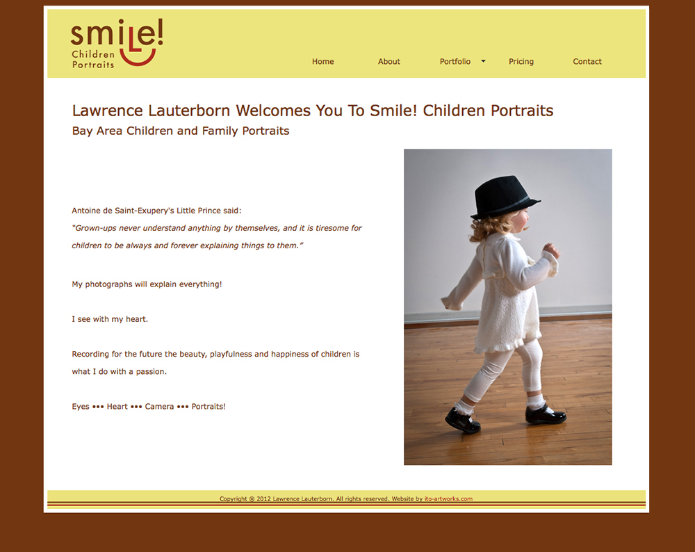 Smile Photos website homepage screenshot, Logo design and web design by emi