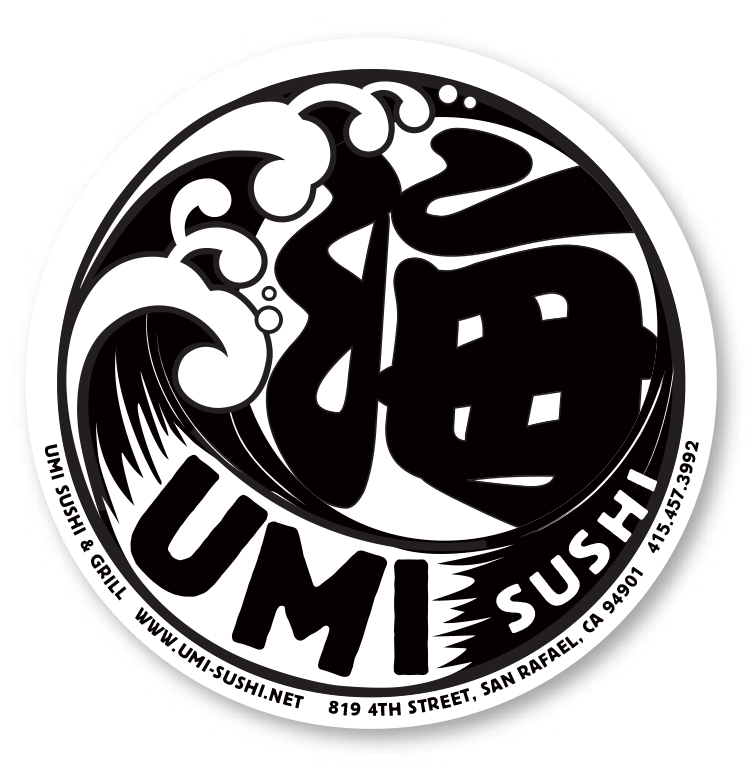 Umi Sushi sticker 3x3 circle. design by emi