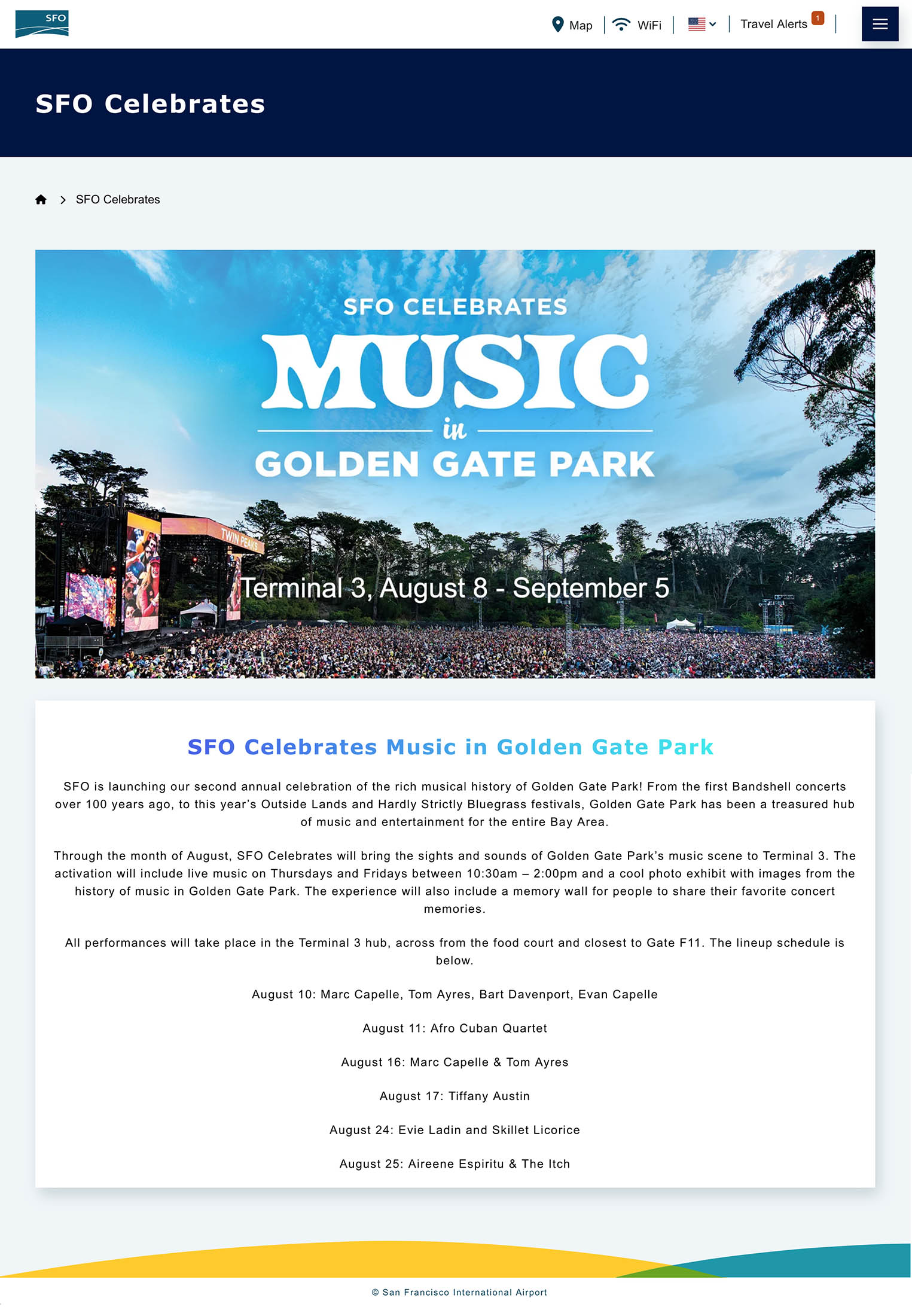 2023.9.5 SFO Celebrates Music in Golden Gate Park At San Francisco International Airport.