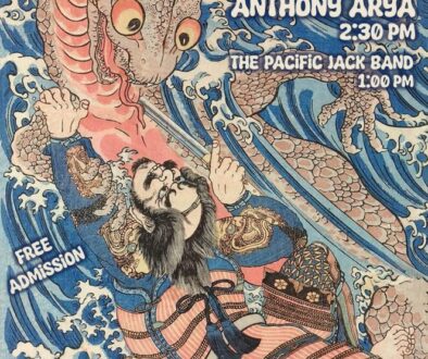 2024.7.20 The Mermen, Anthony Arya, The Pacific Jack Band at Pleasure Point, Santa Cruz, CA poster design by emi