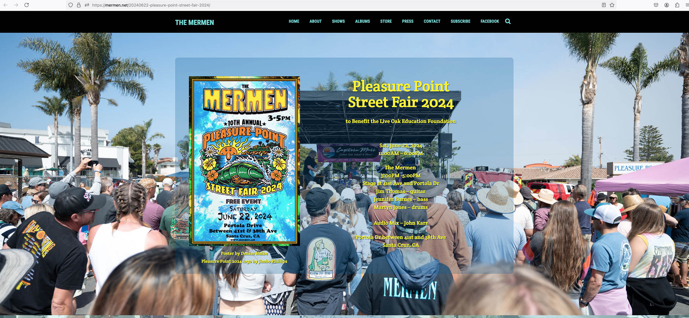 The Mermen website past show archive 2024 Plesure Point Fest Screen Shot